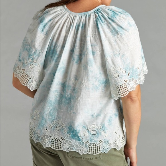Anthropologie tie dye embroidered lace blouse - Picture 4 of 10